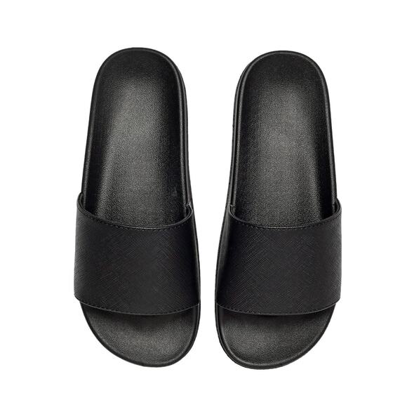 Minimalist Vegan Saffiano Leather Comfort Slides | Japanese Streetwear Sandals